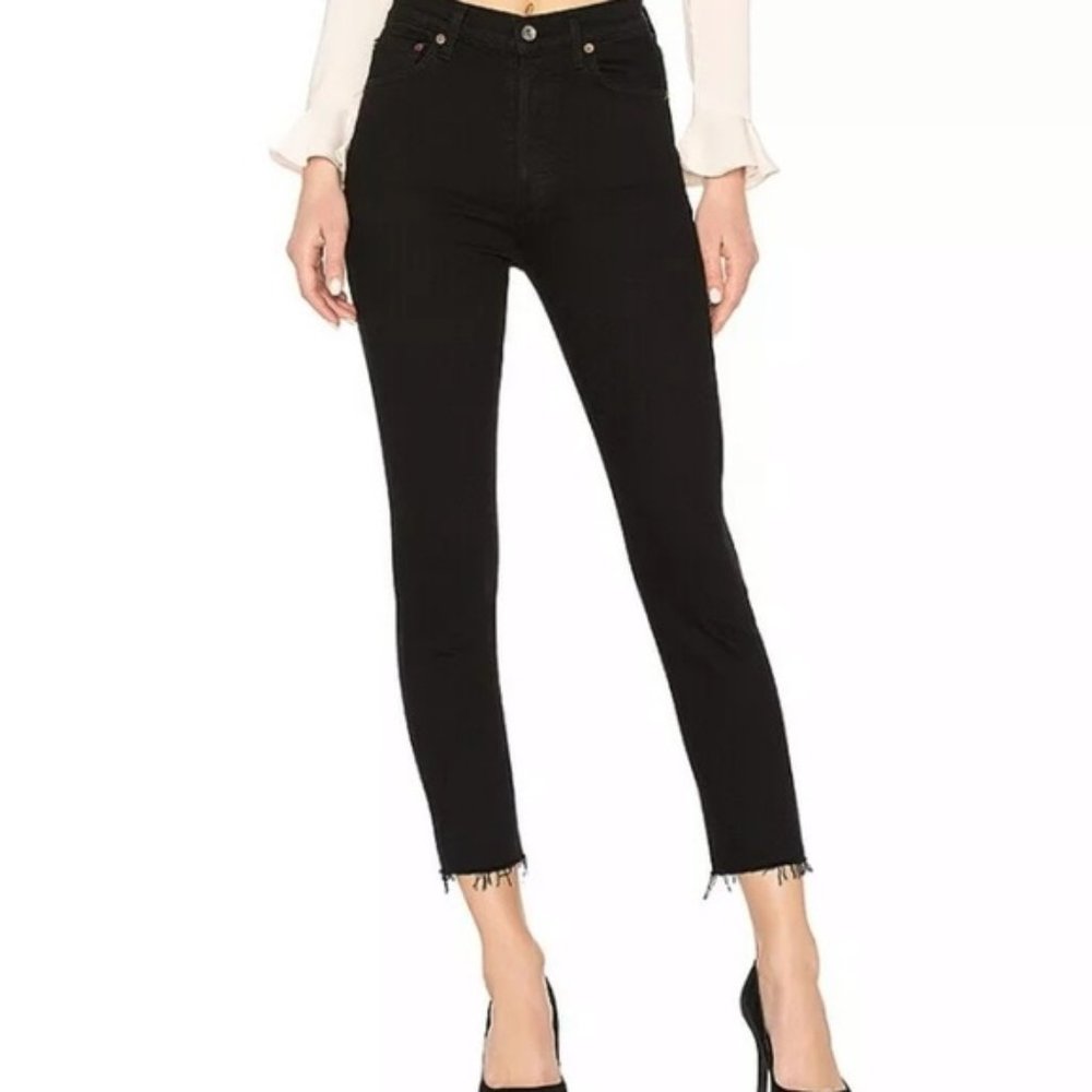 AGOLDE Nico High Rise Skinny Jeans Black Fray Hem